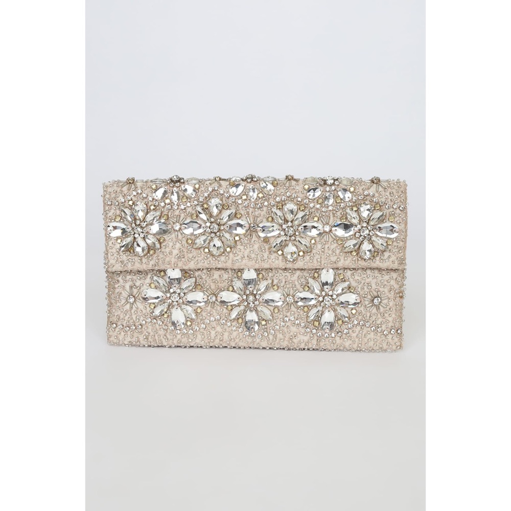 Lulus Gleaming Sight Silver Multi Rhinestone Clutch